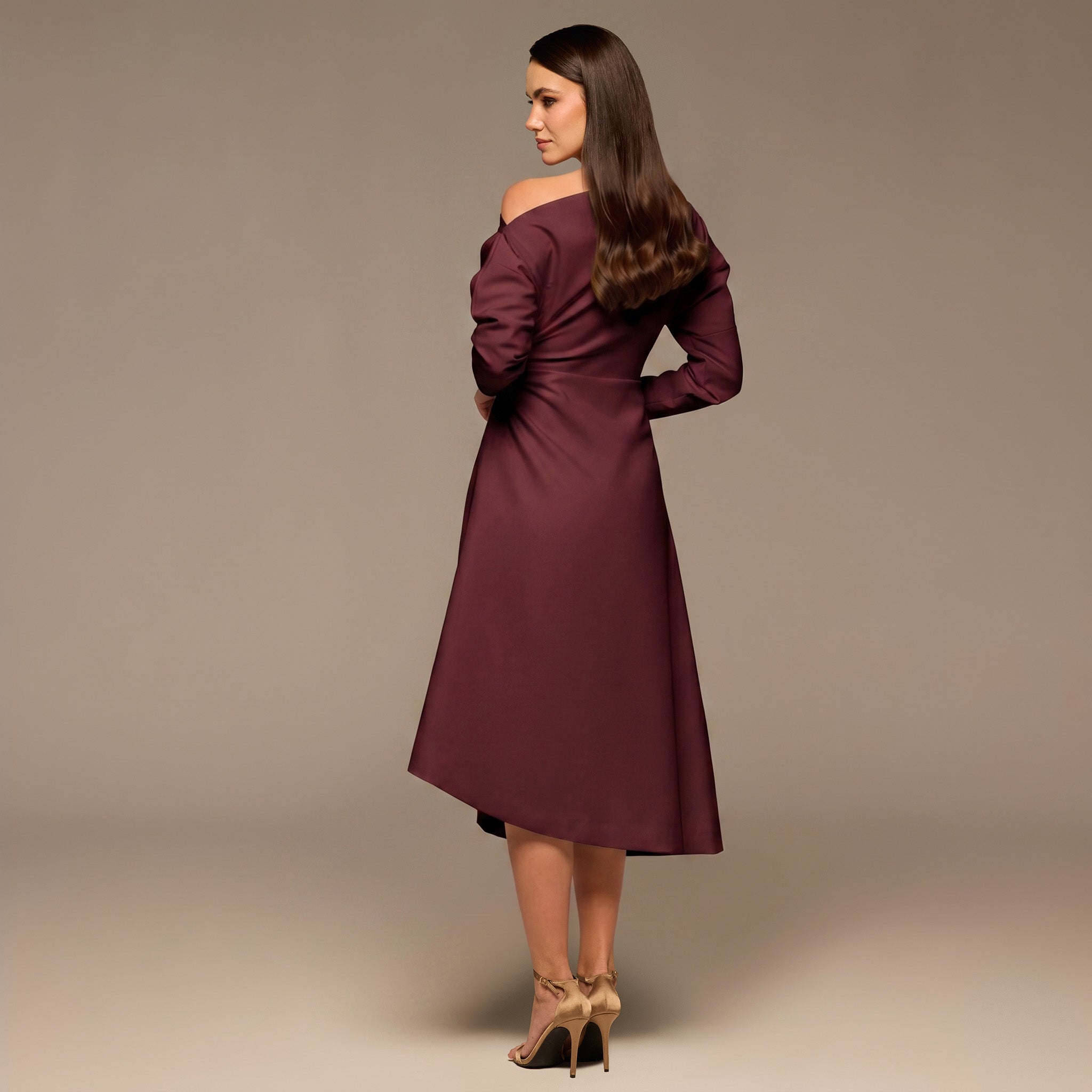 Burgundy Asymmetric Off Shoulder Maxi Dress - shopaleena