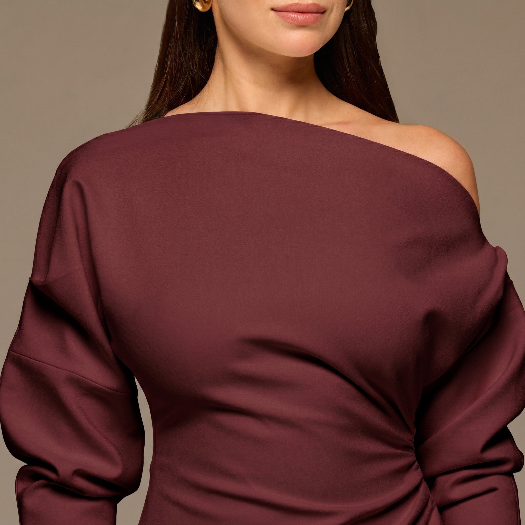 Burgundy Asymmetric Off Shoulder Maxi Dress - shopaleena