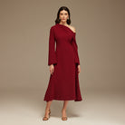 Burgundy Bare shoulder Crepe Midi dress - shopaleena