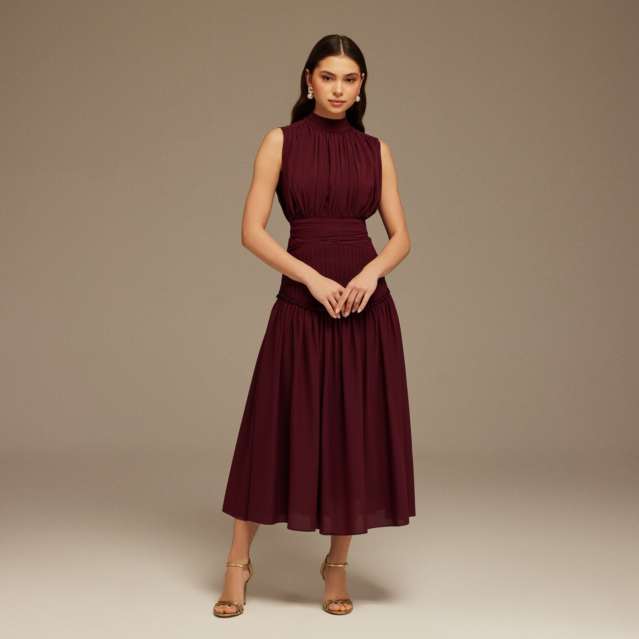 Burgundy Chiffon Maxi Dress - shopaleena