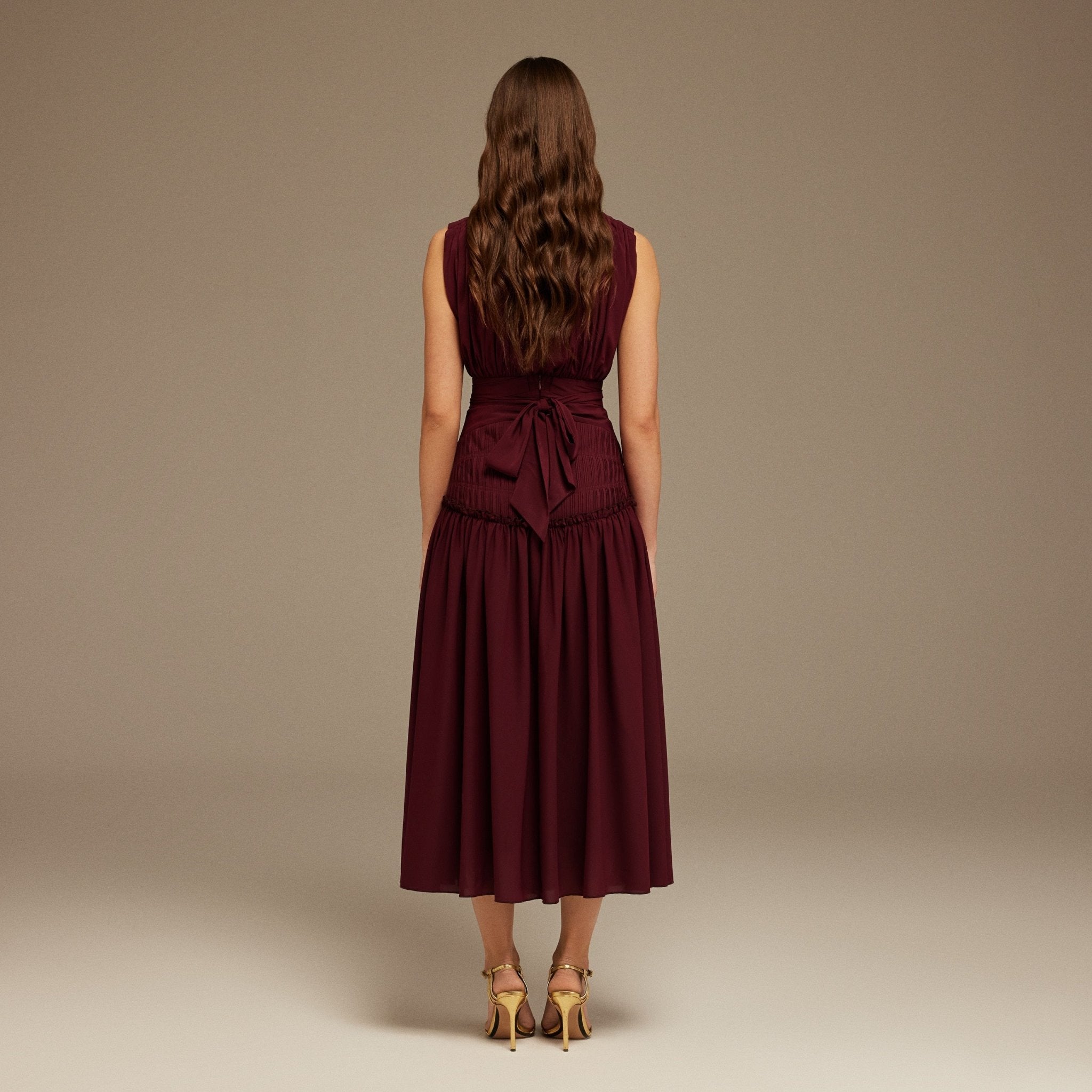 Burgundy Chiffon Maxi Dress - shopaleena