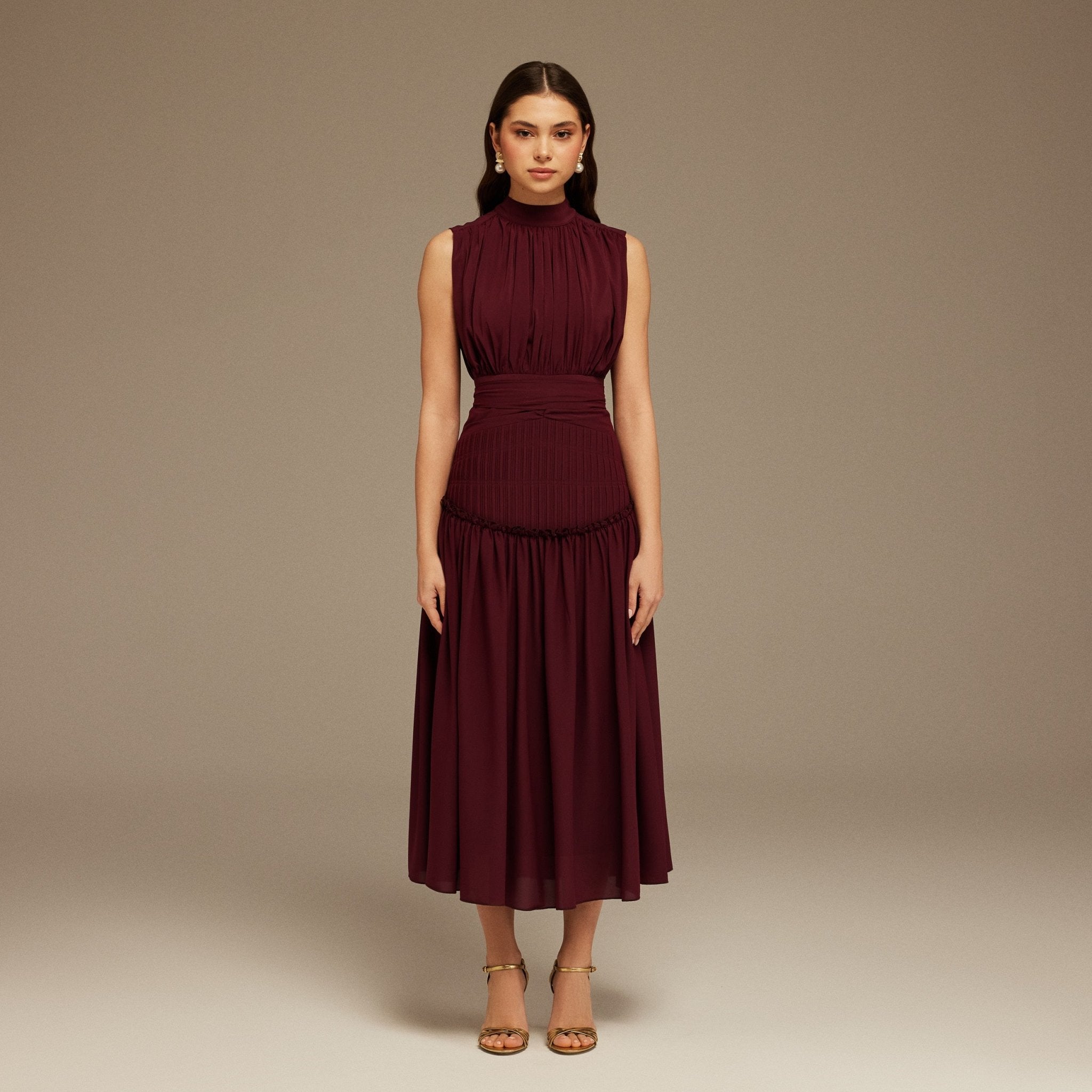 Burgundy Chiffon Maxi Dress - shopaleena