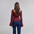 Burgundy Cotton Square Neck Long Sleeve Top - shopaleena