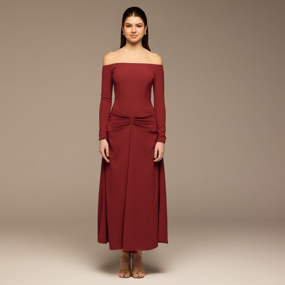 Burgundy Crepe Chiffon Draped Maxi - shopaleena
