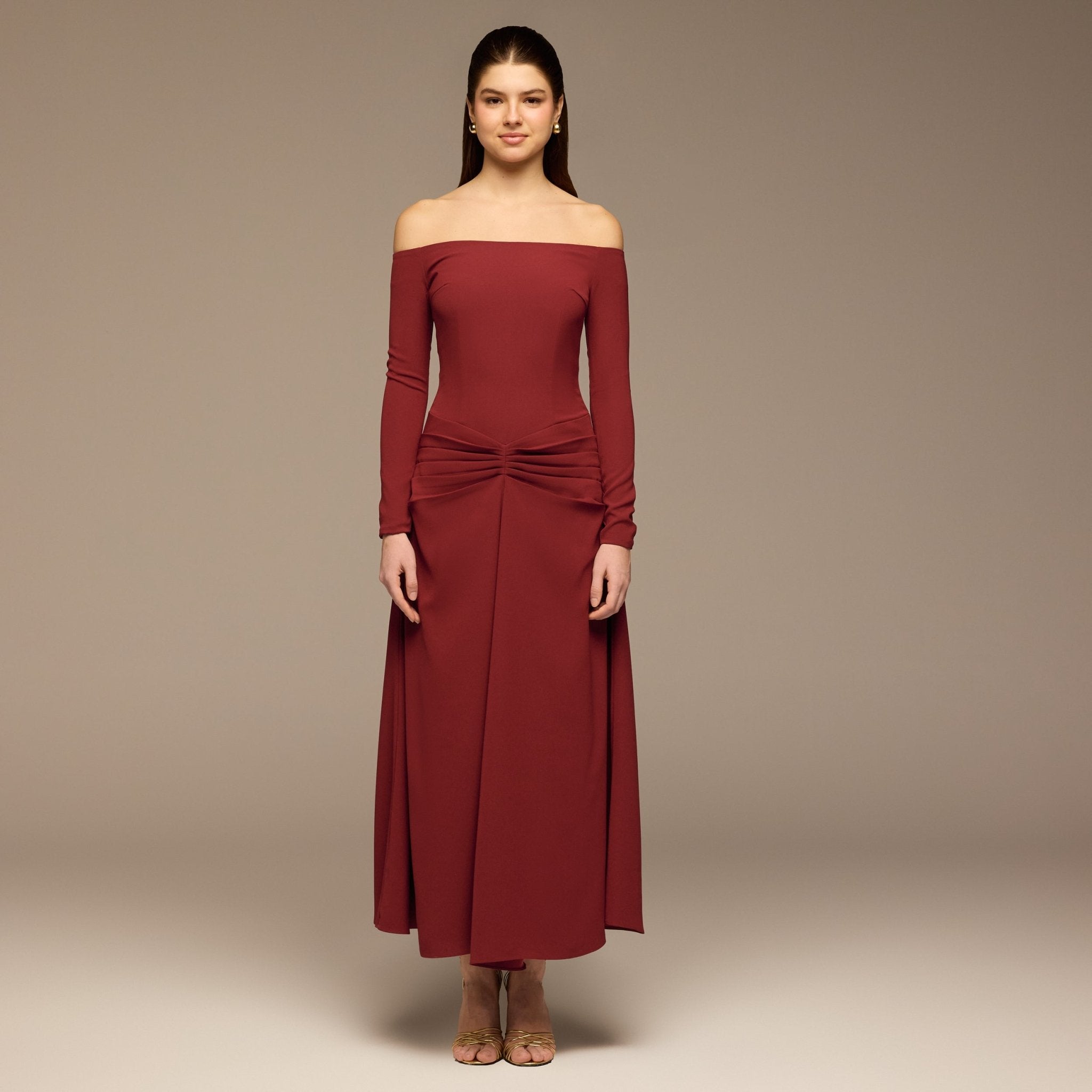 Burgundy Crepe Chiffon Draped Maxi - shopaleena