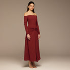 Burgundy Crepe Chiffon Draped Maxi - shopaleena