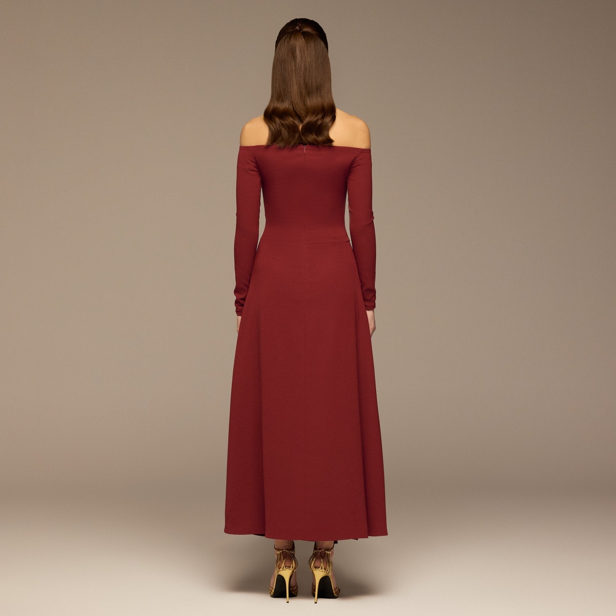 Burgundy Crepe Chiffon Draped Maxi - shopaleena