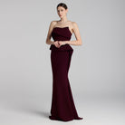 Burgundy Crepe Gown with Peplum Drape - shopaleena