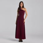 Burgundy Crepe Knot Halter Maxi Dress - shopaleena