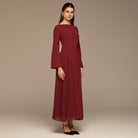 Burgundy Crepe Maxi Dress with Side Pleated Panel - shopaleena