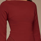 Burgundy Crepe Maxi Dress with Side Pleated Panel - shopaleena