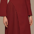 Burgundy Crepe Maxi Dress with Side Pleated Panel - shopaleena