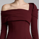 Burgundy Crepe Off Shoulder Draped Maxi Dress - shopaleena