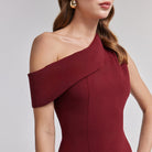 Burgundy Crepe One - Shoulder A - Line Dress - shopaleena