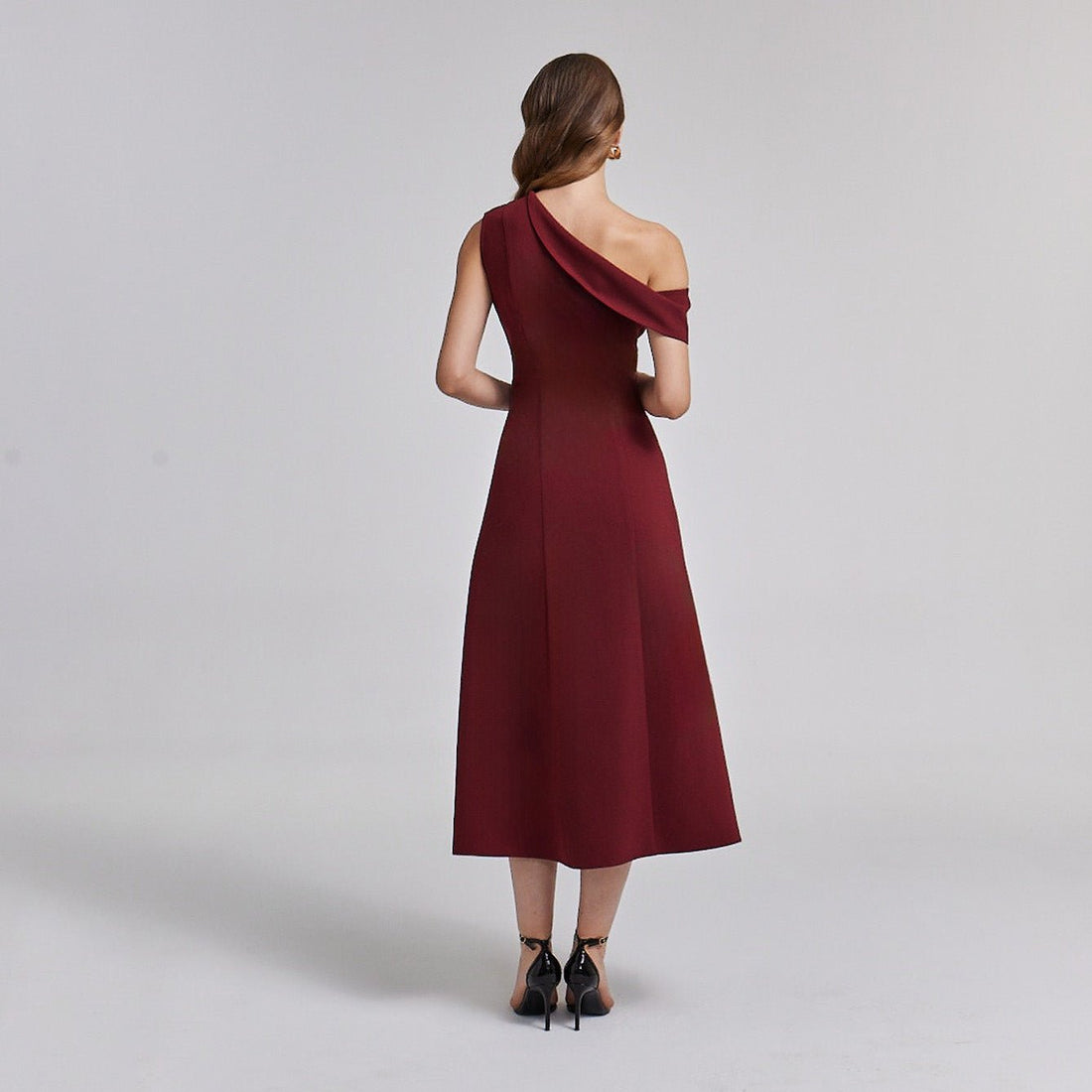 Burgundy Crepe One - Shoulder A - Line Dress - shopaleena