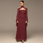 Burgundy Cross - Halter Chiffon Maxi Dress - shopaleena