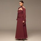 Burgundy Cross - Halter Chiffon Maxi Dress - shopaleena