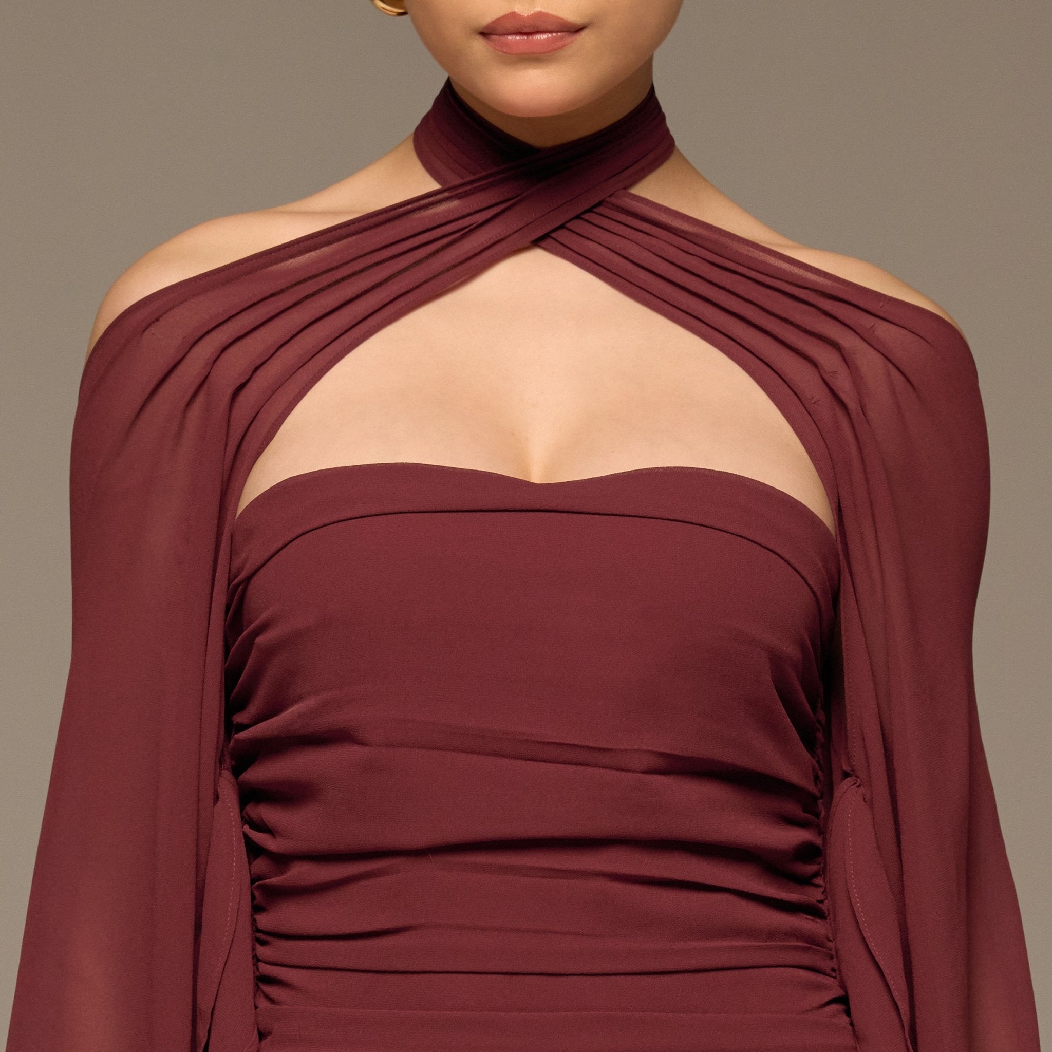 Burgundy Cross - Halter Chiffon Maxi Dress - shopaleena