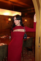 Burgundy Cut - Out Crepe Maxi Dress - shopaleena