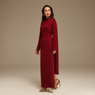 Burgundy Drape One - Shoulder Gown - shopaleena