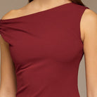 Burgundy Draped A - Line Crepe Midi Dress - shopaleena