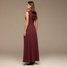 Burgundy Draped Sleeveless Maxi Dress - shopaleena
