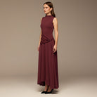 Burgundy Draped Sleeveless Maxi Dress - shopaleena