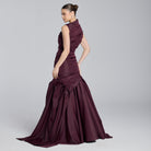 Burgundy Draped Taffeta Fishtail Gown - shopaleena
