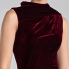 Burgundy Draped Velvet Midi Dress with Back Scarf - shopaleena