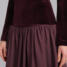 Burgundy Dropped Shoulder A - line Velvet - Taffeta Dress - shopaleena