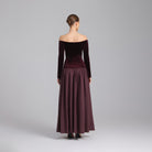 Burgundy Dropped Shoulder A - line Velvet - Taffeta Dress - shopaleena