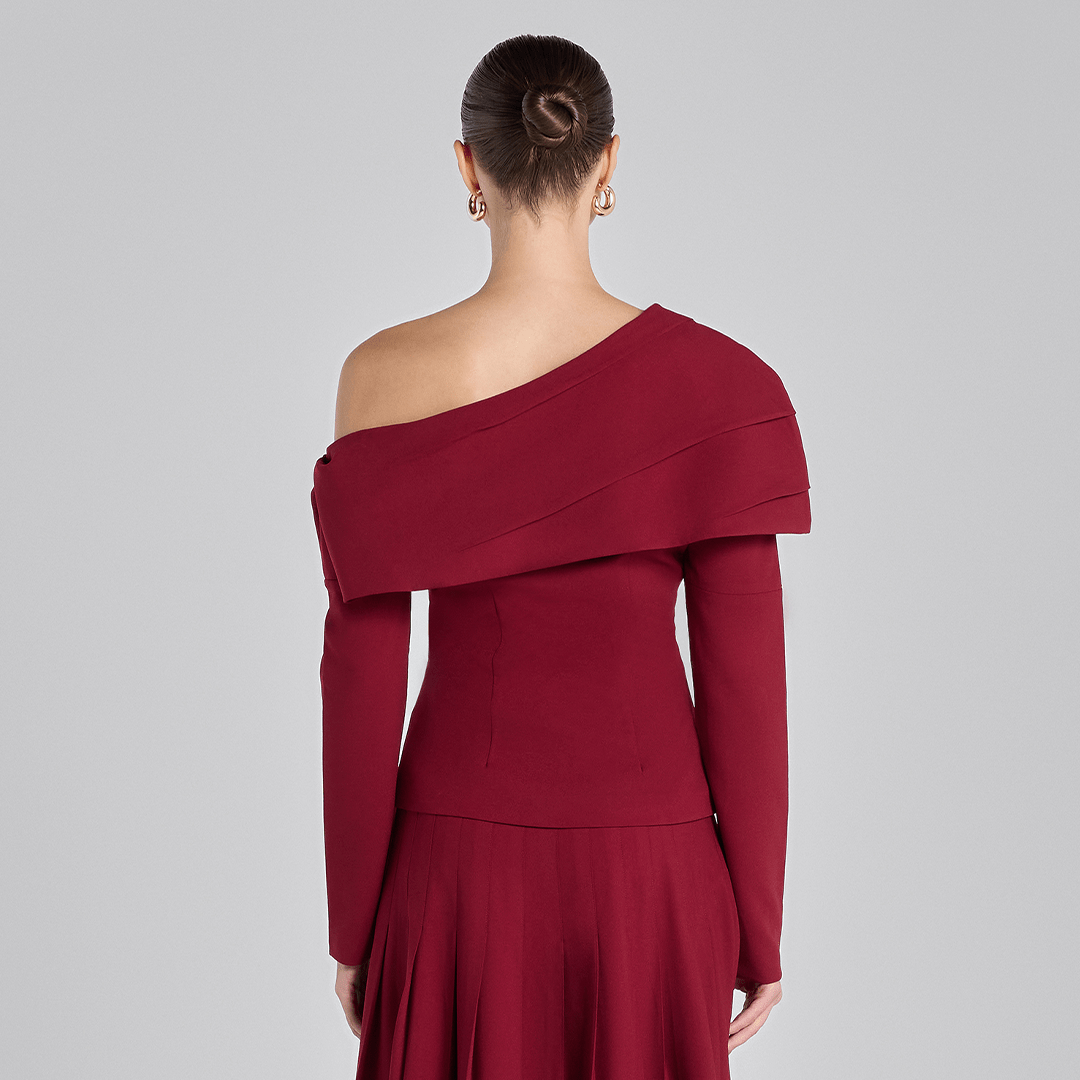 Burgundy Dropped Shoulder Long Sleeve Top - shopaleena