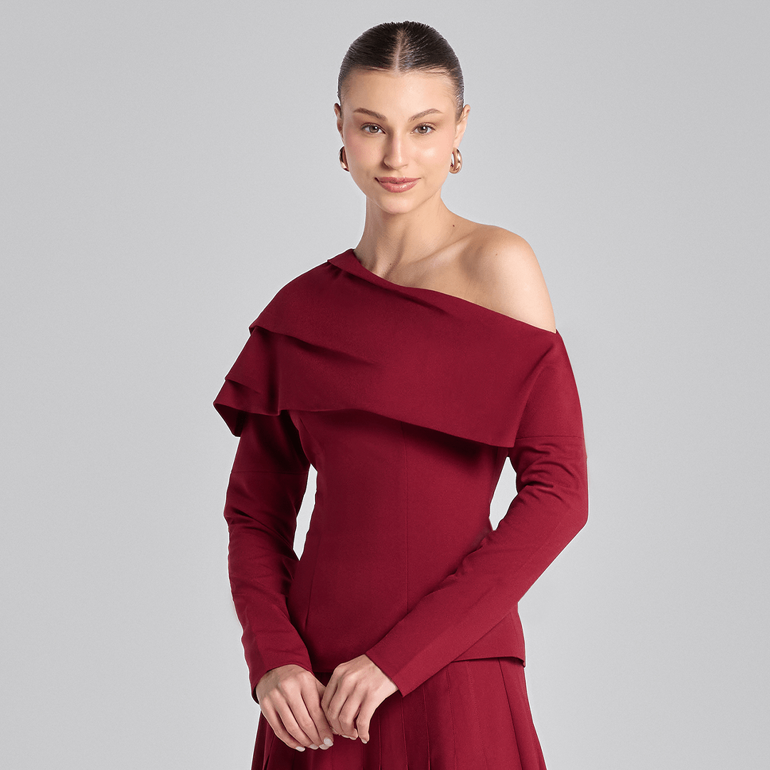 Burgundy Dropped Shoulder Long Sleeve Top - shopaleena