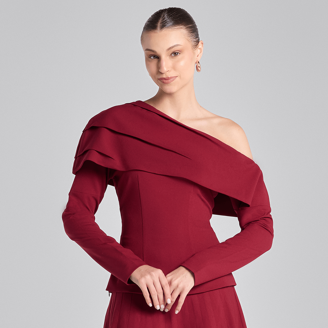Burgundy Dropped Shoulder Long Sleeve Top - shopaleena
