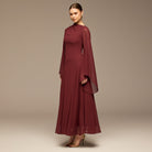 Burgundy Flared Sleeve Chiffon Maxi Dress - shopaleena