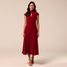 Burgundy High Neck Crepe Dress with Chiffon Godets - shopaleena