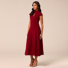 Burgundy High Neck Crepe Dress with Chiffon Godets - shopaleena