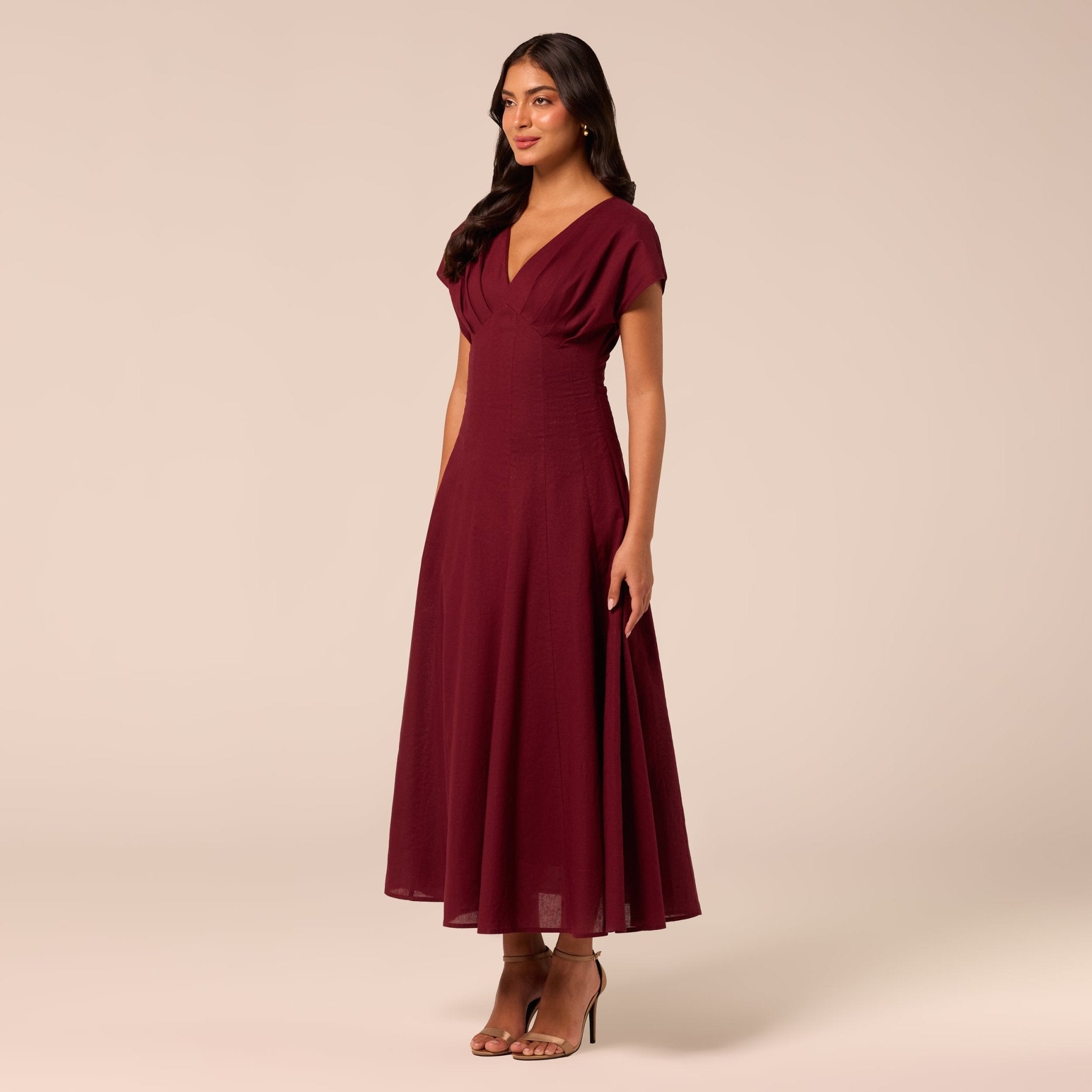 Burgundy Kimono Sleeve Linen Dress - shopaleena