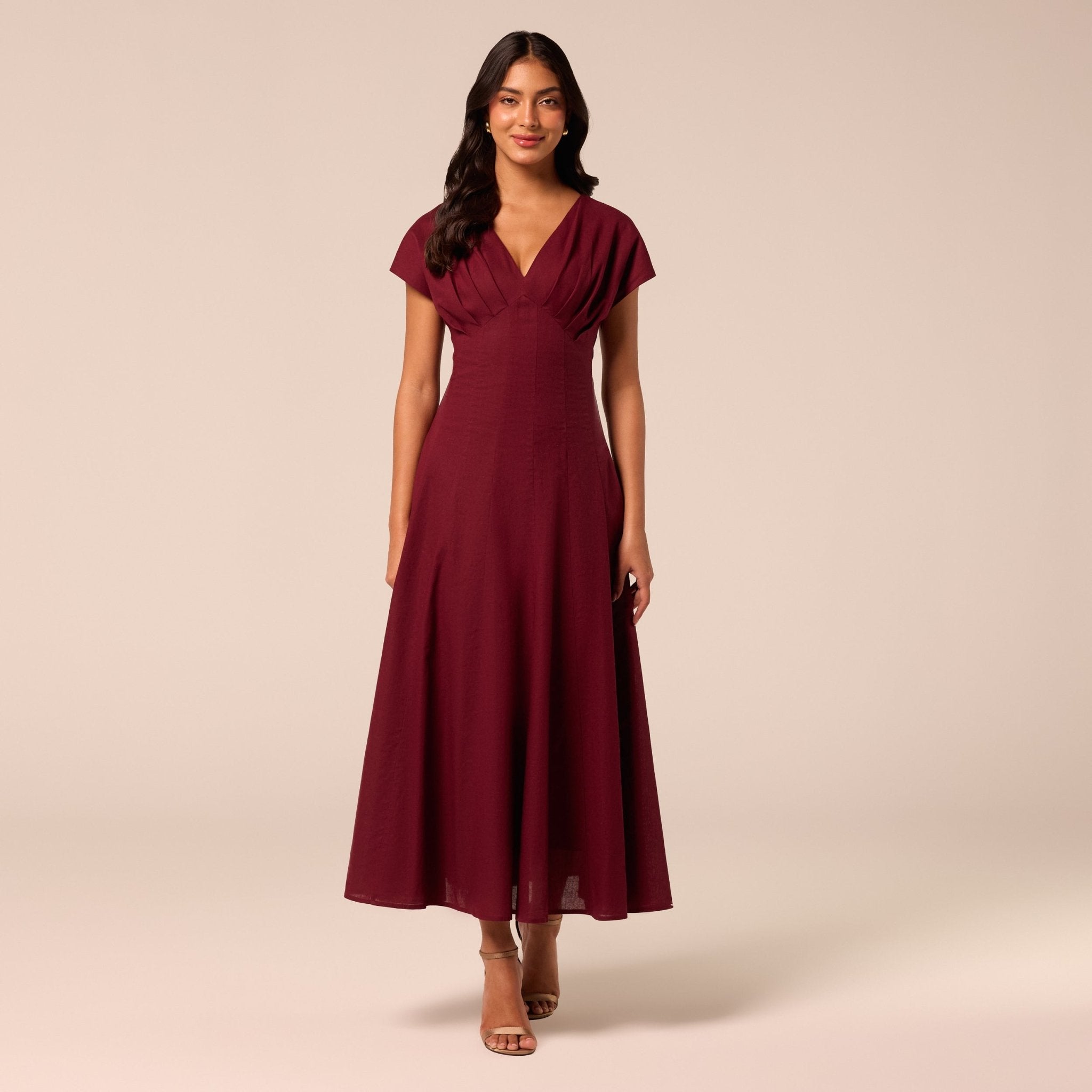 Burgundy Kimono Sleeve Linen Dress - shopaleena