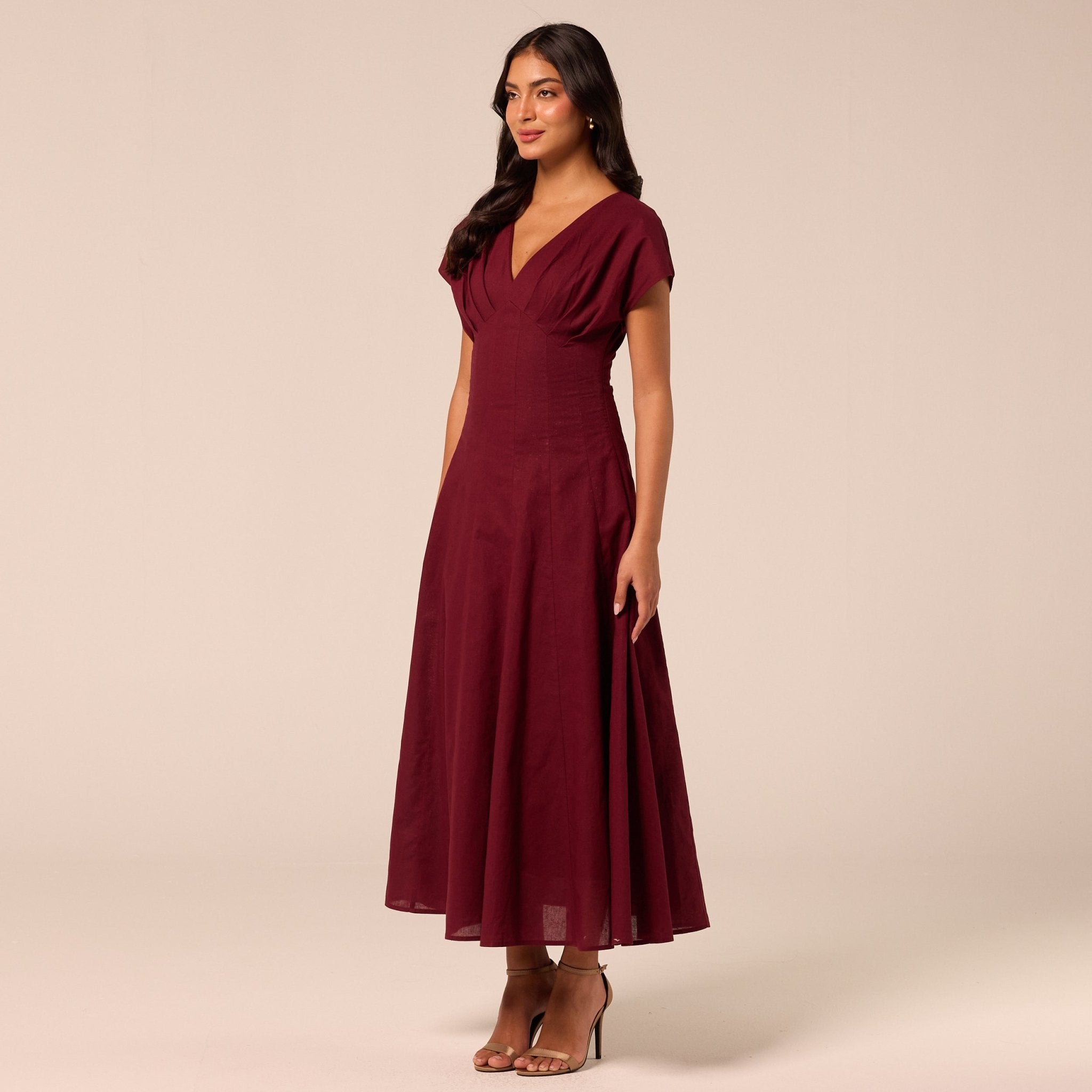 Burgundy Kimono Sleeve Linen Dress - shopaleena
