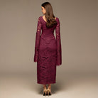 Burgundy Lace Long Sleeve Maxi Dress - shopaleena
