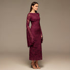 Burgundy Lace Long Sleeve Maxi Dress - shopaleena