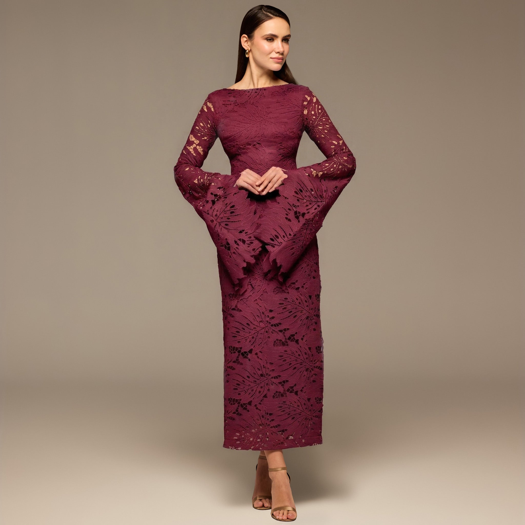 Burgundy Lace Long Sleeve Maxi Dress – shopaleena