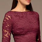 Burgundy Lace Long Sleeve Maxi Dress - shopaleena