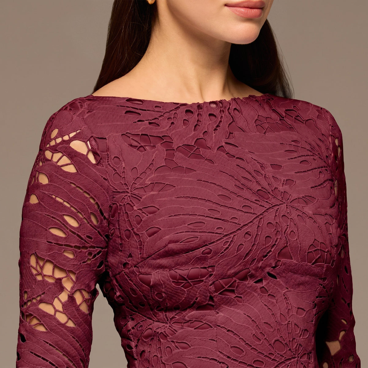 Burgundy Lace Long Sleeve Maxi Dress - shopaleena