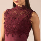 Burgundy Lace-Paneled Cotton Midi Dress - shopaleena