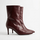 Burgundy Leather Mid - Calf High Heel Boots - shopaleena
