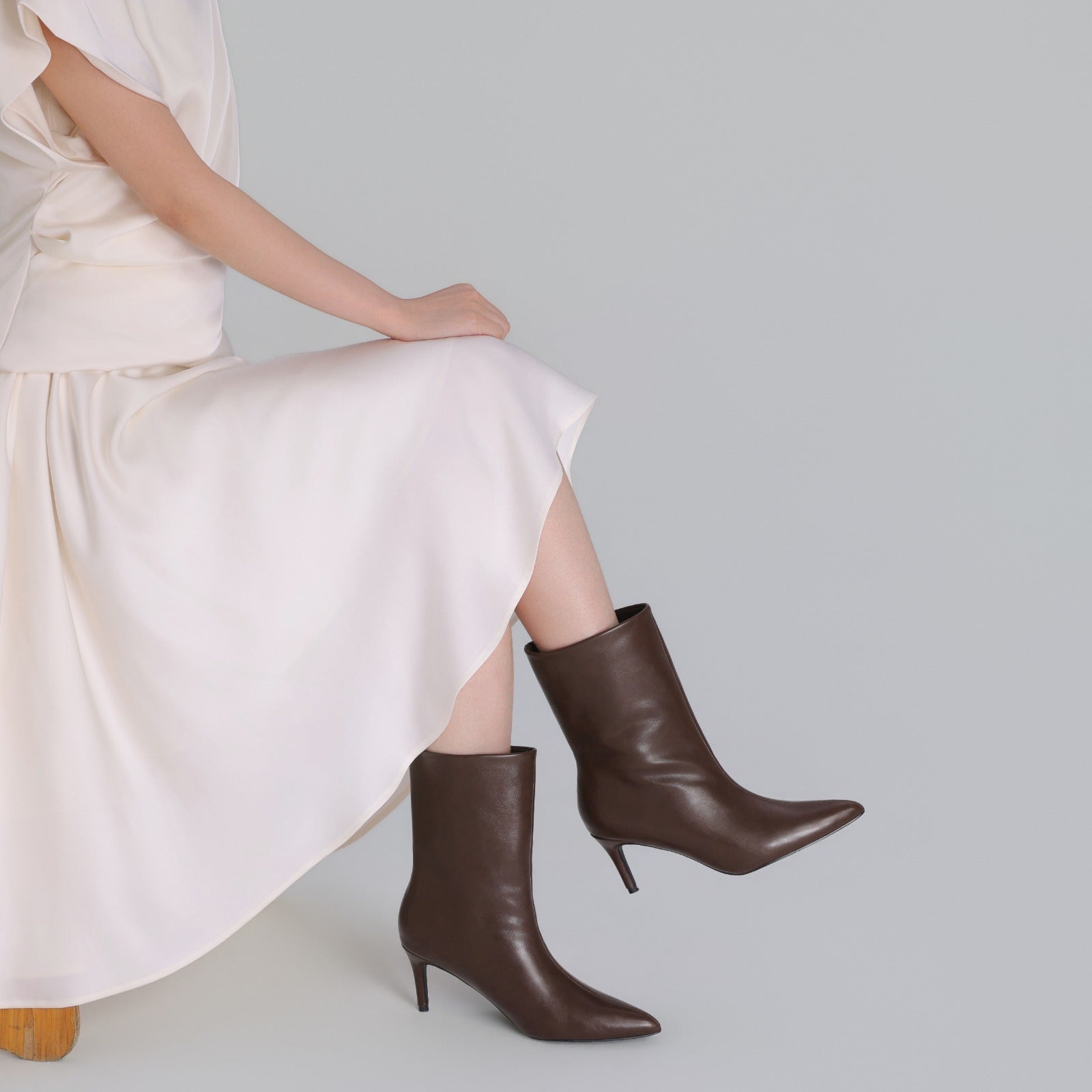 Burgundy Leather Mid - Calf High Heel Boots - shopaleena