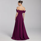 Burgundy Off - Shoulder Crepe Gown - shopaleena