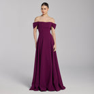 Burgundy Off - Shoulder Crepe Gown - shopaleena